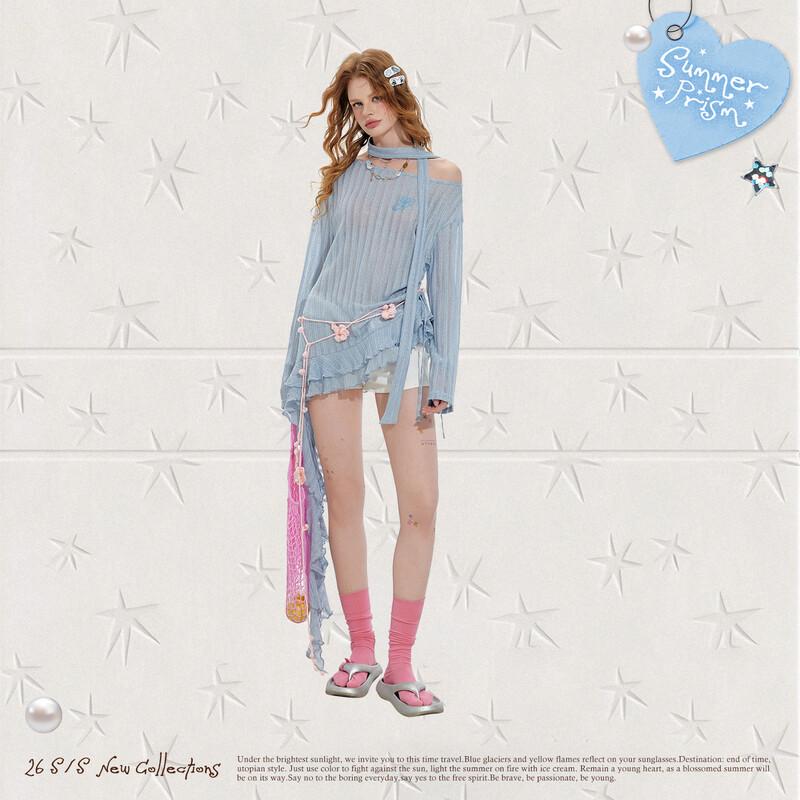 Off-Shoulder T-Shirt with Scarf