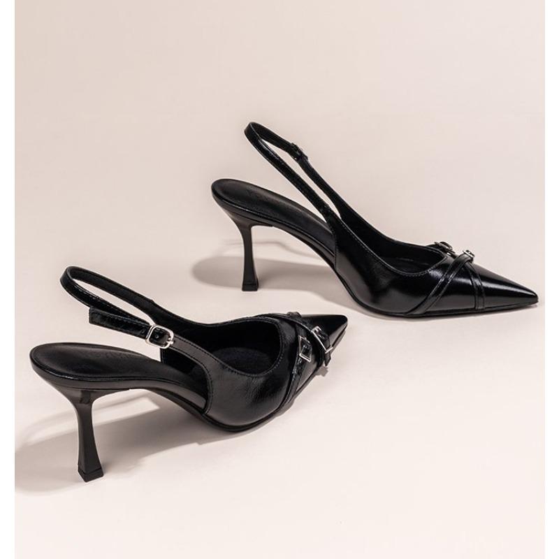Fashionable Pointed Toe Shallow Mouth New High-heeled Shoes Summer Elegant Buckle Decorated Stiletto Black Women's Shoes