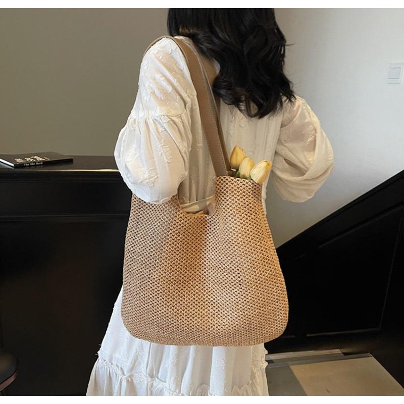 Large capacity simple woven bag women's beach vacation tote bag niche design versatile underarm bag