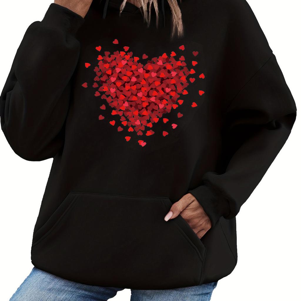 Sudadera con capucha de manga larga de terciopelo con estampado de corazones, cálida y holgada, para mujer, ideal para otoño e invierno.