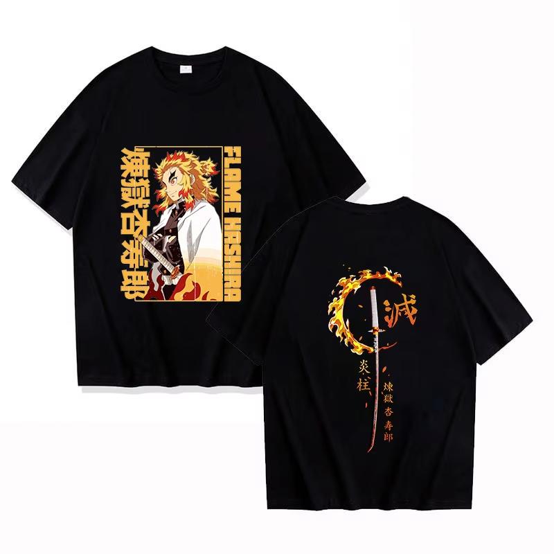 

New Anime Rengoku Kyyoujurou 2025 Summer Women s Short-sleeved O-collar Casual Fashion Loose Print T-shirt M