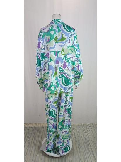 2026 Spring European & American Floral Print Long Sleeve Shirt and Loose Pants Fashion Set