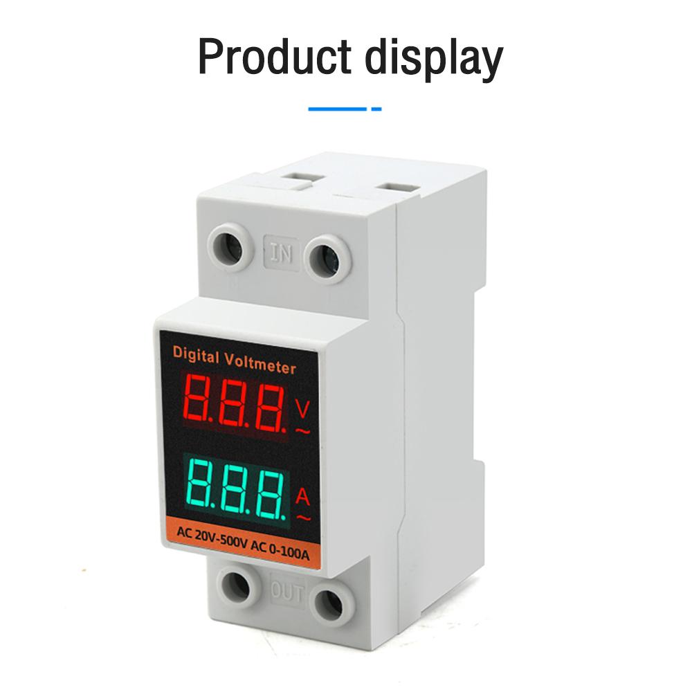 Din Rail LED Dual Display AC Voltmeter Ammeter Electricity Meter AC60-500V AC0.00-99.9A Voltage Current Monitor Volts Amps Relay