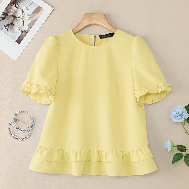 ZANZEA Women Casual Round Neck Summer Short Sleeve Blouse