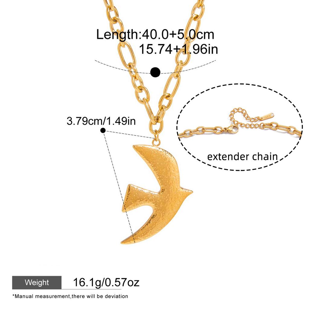 Yori Stainless Steel Hammered Dove and Bird Pendant Necklace 18K PVD Plated Waterproof Jewelry Gift Accessories
