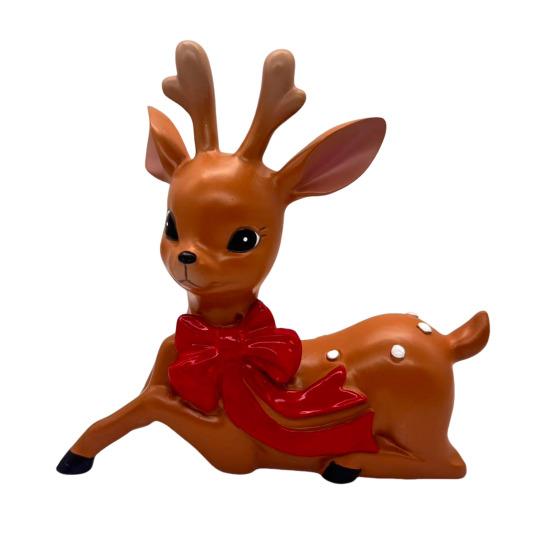 Vintage Spotted Deer Ornament Resin Sika Deer Figurine with Red Bow Cute Deer Statue for Christmas Decoration Table Centerpiece