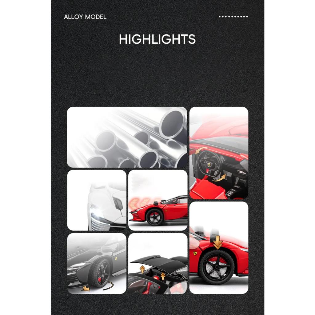 1/22 Ferrari SP3 Daytona Alloy Sports Car Model Diecasts Metal Racing Vehicles Car Model Simulation Sound Light Collection Kids Toy Gift