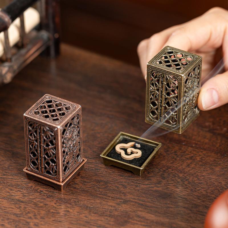 Square Vertical Incense Burner Small Xiangyun Alloy Incense Holder Indoor Aromatherapy Home Ornament Chinese Plum Inense Burners