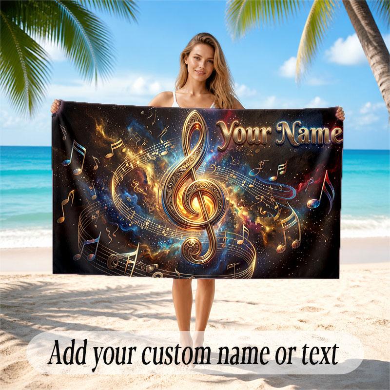 Music General Theme Beach Towel Personalized Custom Name & Text Soft Quick Dry Beach Towel for Swimming Travel