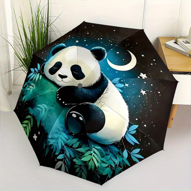 

1pc Moonlit Night Panda Pattern Automatic Umbrella is Fashionable and Good-Looking, a Portable 3-Fold Umbrella, Suitable for Travel and Dail