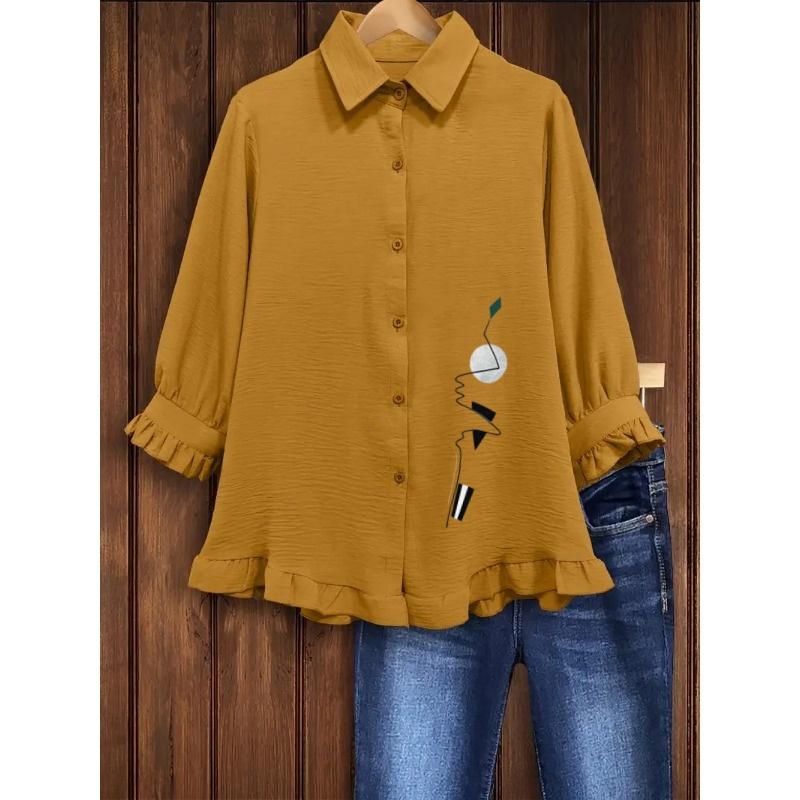 QICED Women's Fashion Casual Long Sleeve POLO Neck Blouses & Shirts Casual Chic