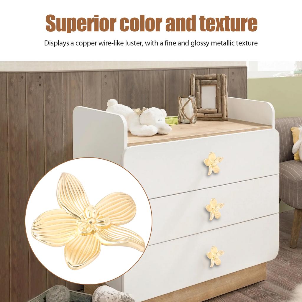 8 Stück Goldene Blume Schubladengriffe Zinklegierung Verschleißfest Rostfrei Schrankgriff Einzelbohrung mit Schrauben für Kleiderschrank Bücherregal