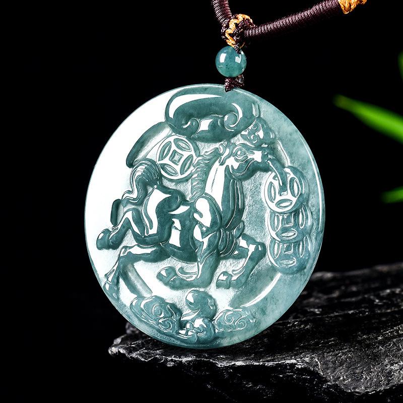 Натуральный синий нефрит качества А, подвеска-талисман Зодиакальный конь