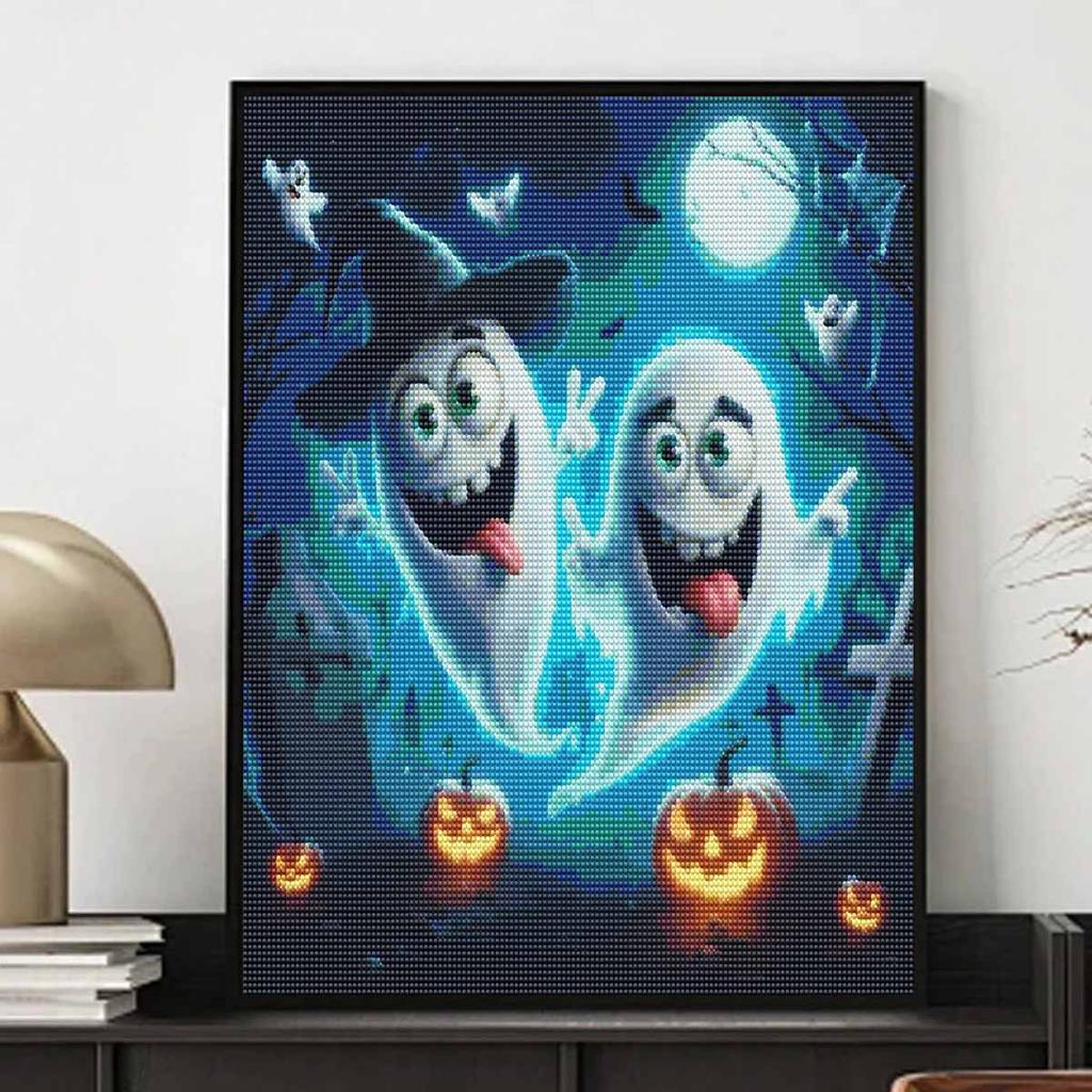 Halloween 5D DIY Diamond Art Painting Kit Cute Ghost Pumpkin Home Wall Decor Handmade Gift Holiday Art Craft Full Drill Set
