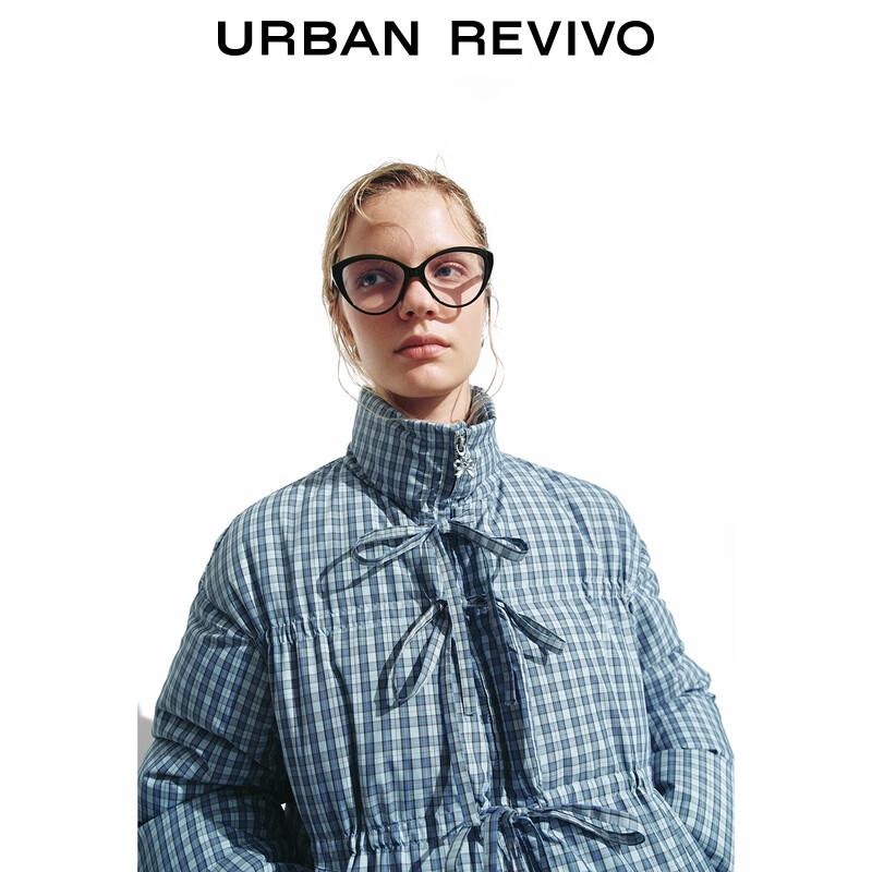 UR 2025 Women's Casual Plaid Stand-Collar Loose Down Jacket