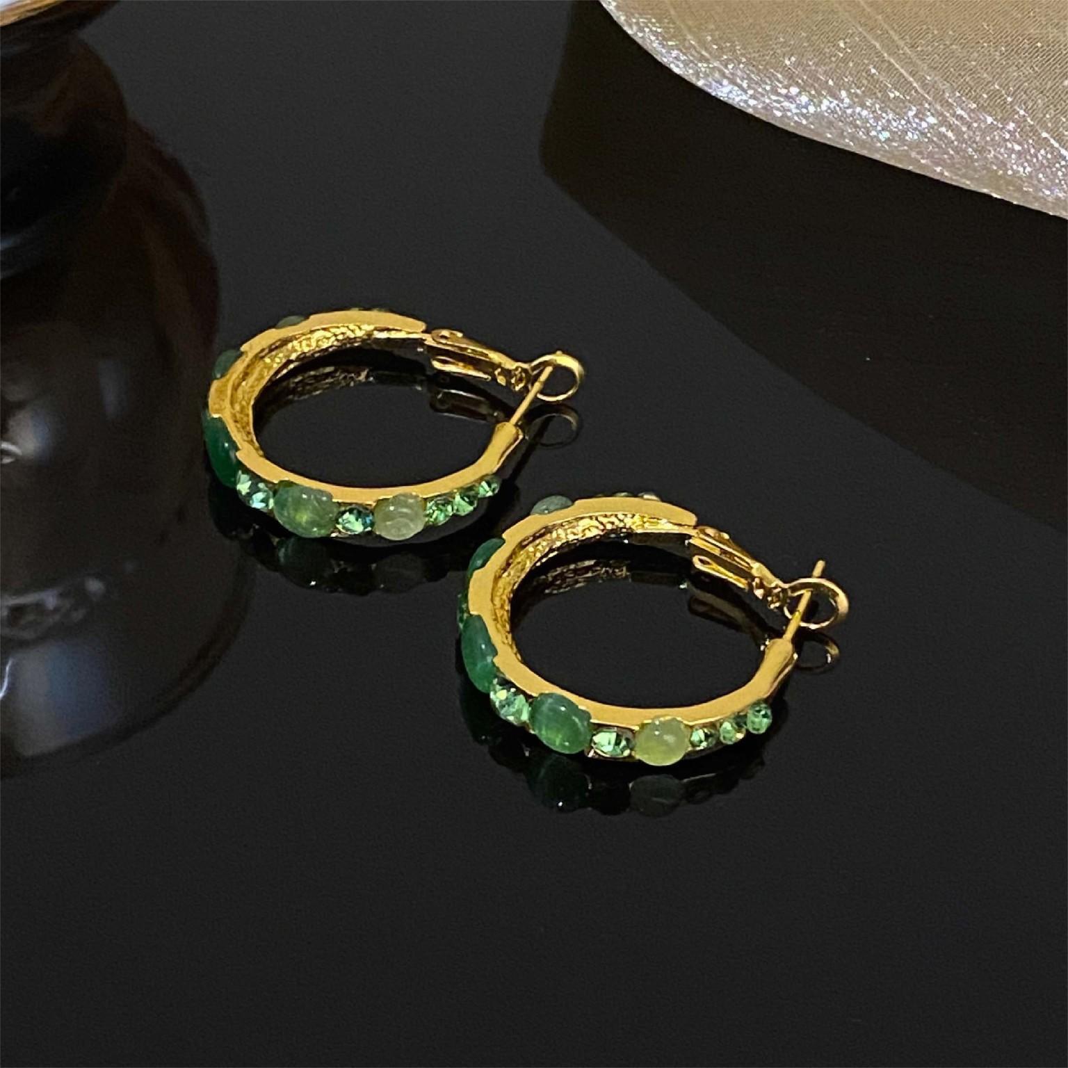 

Ретро Стразы Кошачий Глаз Геометрические Круги Серебристые Серьги-Кольца - Элегантные Серьги Европейского и Американского Дизайна