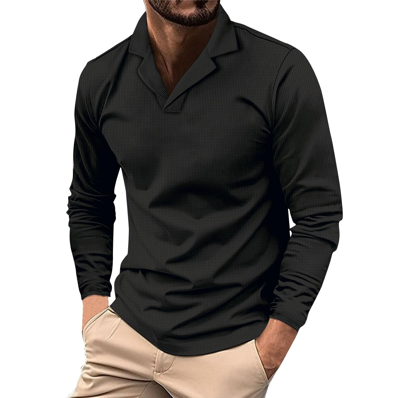 

Men s Golf Shirt Casual Sports V Neck Ribbed Collar Short Sleeve Fashion Casual Solid Color Plain Spring & Summer Regular Fit XXXL чорний