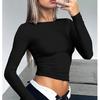 Popular women's casual long-sleeve T-shirt, spring and autumn solid color slim-fit pullover T-shirt, women's streetwear base shirt top