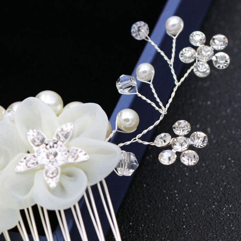 Headdress Flower Hair Comb Side Clip Rhinestone Hairpin Elegant Pearl Crystal Hairpin  Women