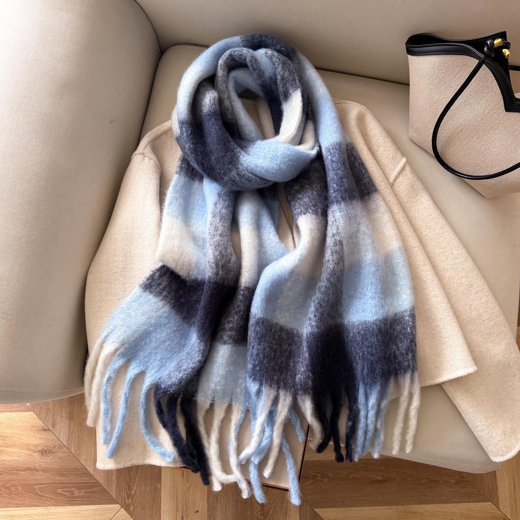 Fashion Korean Version Plaid Imitation Cashmere Scarf Winter Warm Thickened Contrasting Color Student Couple Scarf Long Scarf