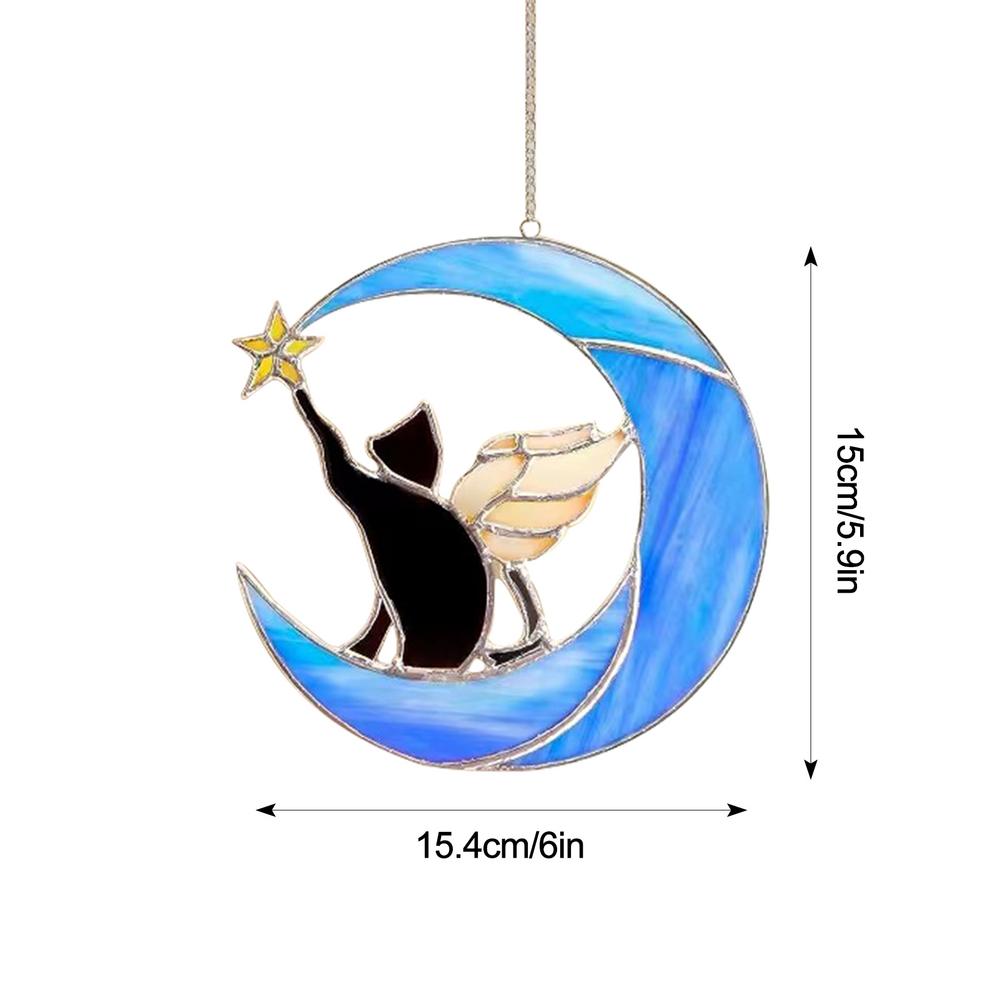 Stained Glass Cat Suncatchers Colorful Crystal Window Hangings Sun Catchers Pet Sympathy Gift Rainbow Maker Chain