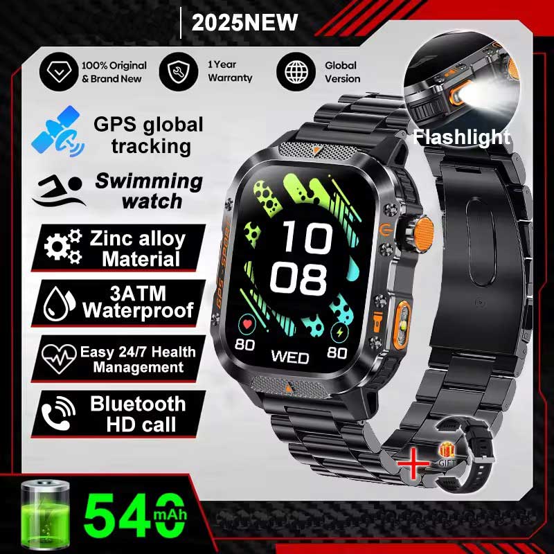 Vojenské chytré hodinky s vestavěným GPS, kompasem, výškoměrem, vodotěsností 3ATM IP69K, AMOLED displejem, Bluetooth voláním, 2,01" chytré hodinky pro Android a iOS