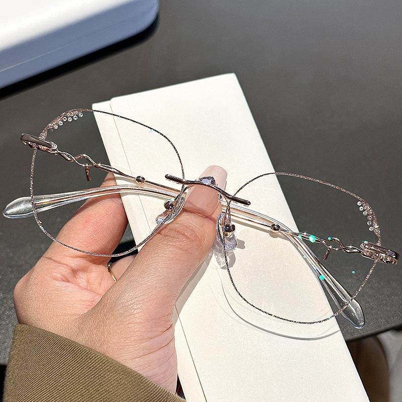 

2024 Women Rimless Glasses Luxury New Fashion Retro Square Myopia Hyperopia Astigmatism Optical Prescription Frames 0617-A
