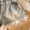 Girls' Lace Hem Denim Shorts - Soft, Elastic Waist, Breathable, Casual Summer Wear