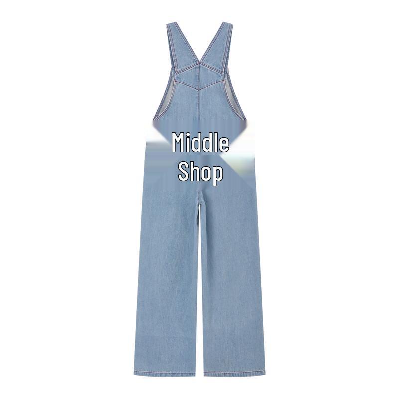 ELLE KIDS Girls' Denim Overalls with Contrast Embroidery