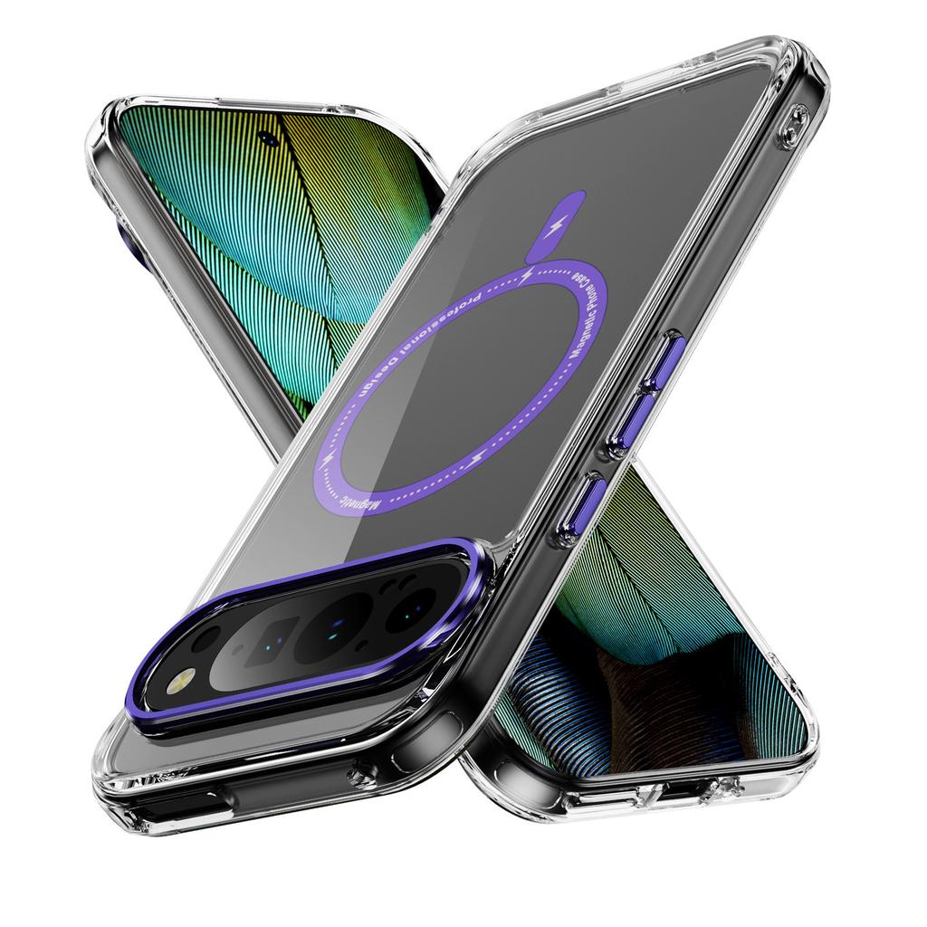 Applicable to Google Pixel9Pro transparent phantom magnetic mobile phone case pixel8A metal button anti-drop protective case