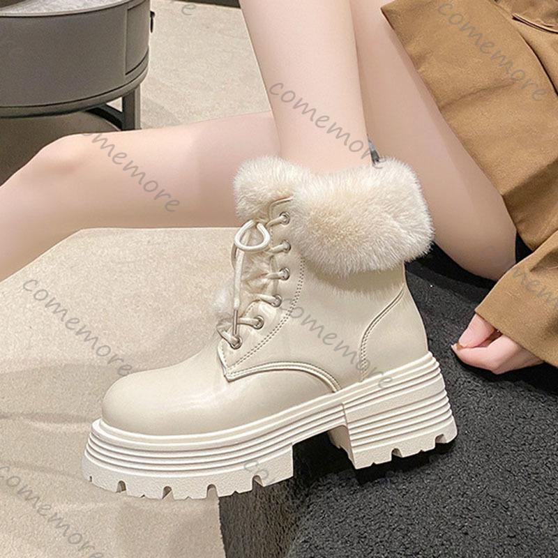 Comemore Thick Bottom Short Snow Boots New Winter Padded Warm Women Shoes Casual Thick Heeled Female Cotton Ankle Boots Shoes