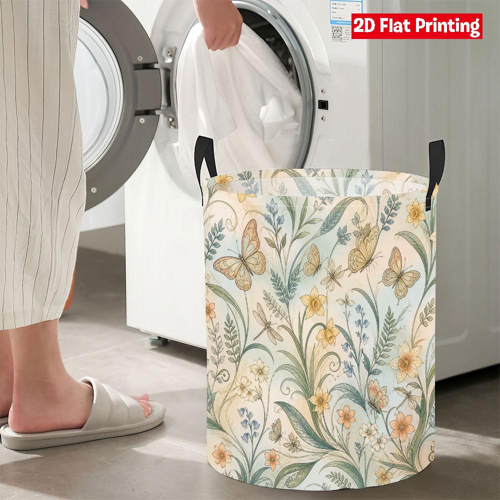 Collapsible Laundry Basket Large Round Waterproof Fabric Hamper Dirty Clothes Storage Bin Toy Organizer with Handles