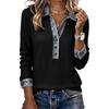 Women's Denim Collar Long Sleeve Knit Top with Patchwork