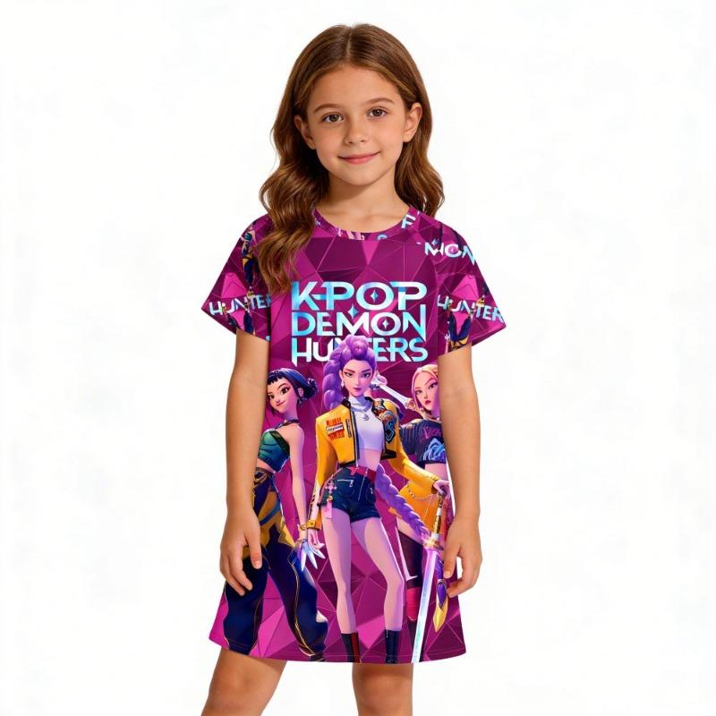 Kpop Demon Hunters Summer Girls Nightgowns 2-12 Years Teen Girl Dress Kids Pajamas Sleepwear=