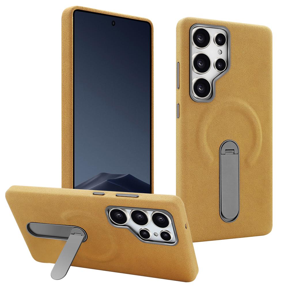 

Магнитный чехол для Samsung Galaxy S25 Ultra с подставкой, текстура ретро-джинсы, ПУ+ПК чехол для телефона Light Brown