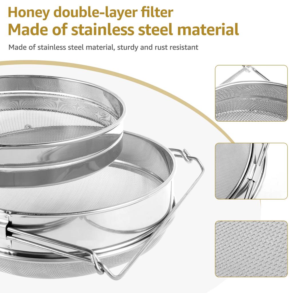 Double Sieve Honey Strainer Stainless Steel Honey Extractor Mesh Sieve Beekeeping Bee Tools Net Impurity Filter Garden Supplies