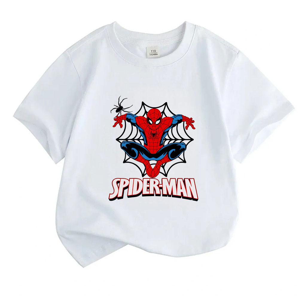 Kids Boys Girls Crew Neck Short Sleeve 100% Cotton T-Shirt, Classic Cartoon Spider Graphic Print Casual Comfortable Soft Tee For Daily Wear School Hom