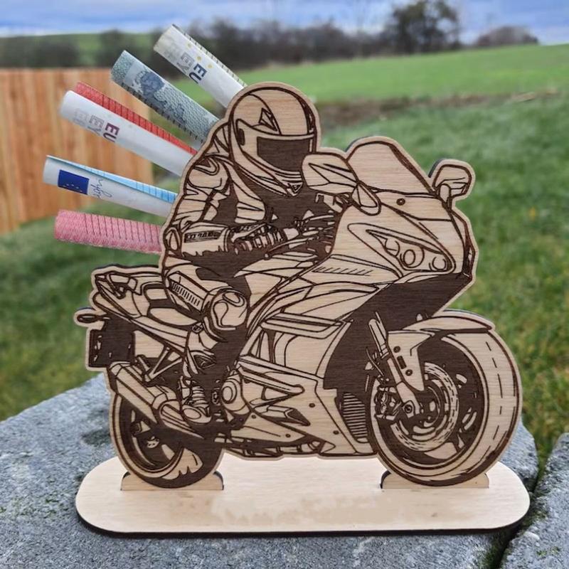 Money Holder Wood Holiday Cash Holder Motorcycle Bike Shape Desktop Ornament For Table Bookshelf Birthday Blessing Supplies