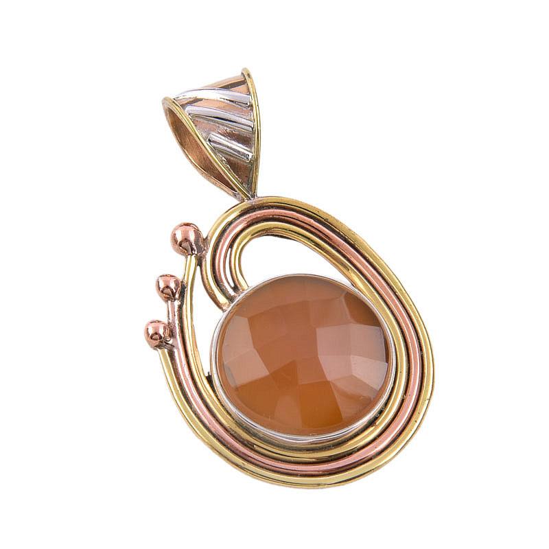 Natürlicher Karneol Edelstein 925 Sterlingsilber massiv zweifarbig Anhänger 1.50" g5Y87