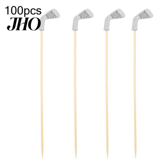 Natural Bamboo Toothpicks 100 Pcs Golf Cocktail Picks, Fancy for Appetizers, Wooden Fruit Skewers Cheese Olive Picks Food Sticks Sandwich, Themed