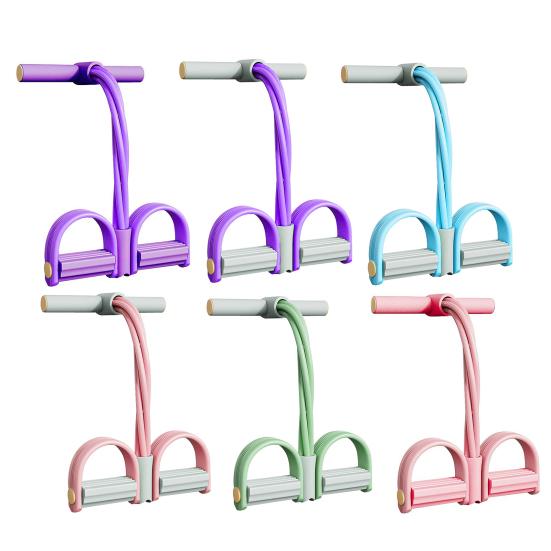 4-Tube Pedal Resistance Band with Handle Multifunction Tension Rope Yoga Sit-up Training Pedal Puller Body Stretching Trainer