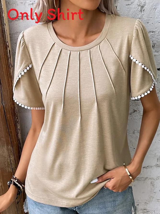 Summer Women T Shirt With Lace Sleeve For Casual Wear