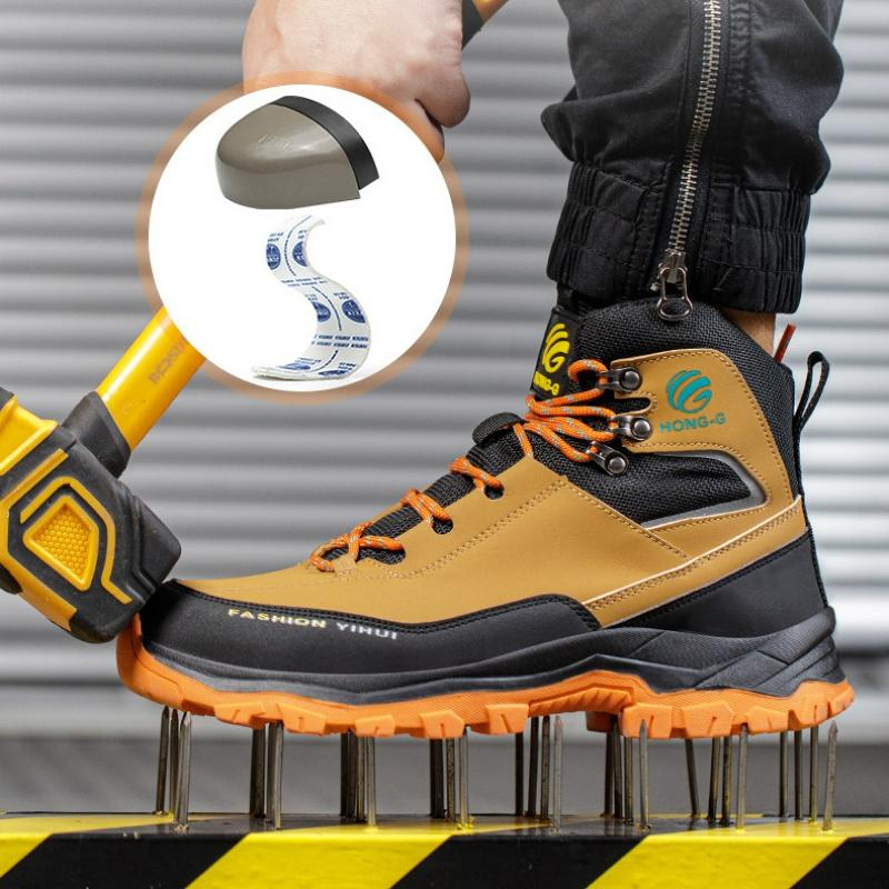 Men's Safety Boots Work Steel Toe Shoes Anti-smash Puncture-Proof Protective Shoes Indestructible Boots Outdoor Waterproof Boots