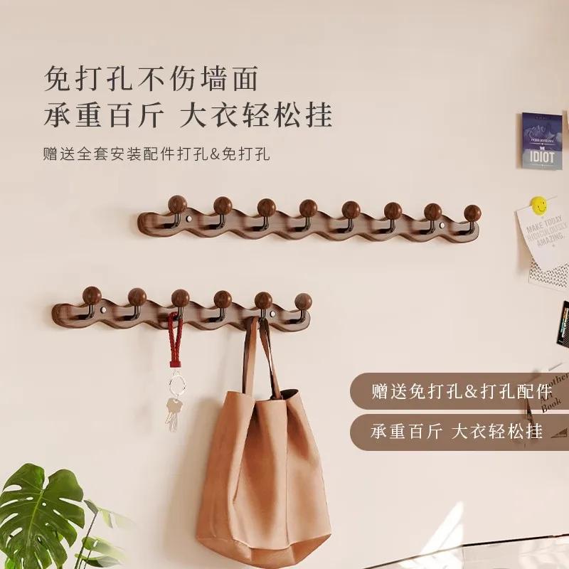 Solid wood clothes hook, entrance foyer, entrance door, creative clothes and hat hook, no need to drill holes, wall mounted