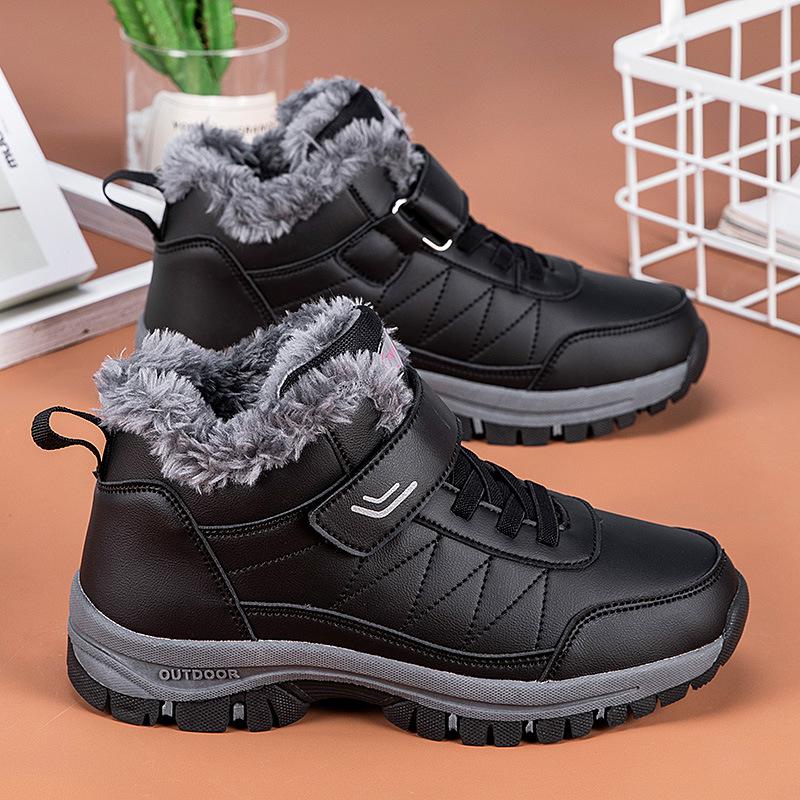 

Black Women Snow Boots Casual Winter Shoes Platform Non-slip Warm Fur Women Leather Ankle Boots Outdoor Waterproof Hiking Boots 36 чёрный