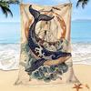 Vintage Whale Ship Beach Towel Illustration Nautical Art Print, Quick Dry Sandproof Absorbent Towel for Beach Travel Vacation