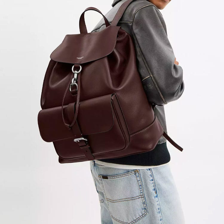 COACH Natural Grain And Vegetable Tanned Leather Backpack Large Men's Burgundy CCB59-MPL