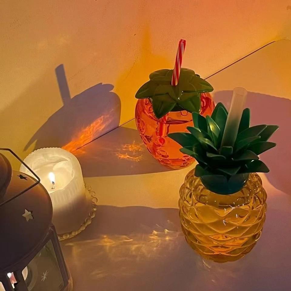 Cute Pineapple Shaped Juice Cup – Straw Tumbler for Milk Tea, Fruit Tea, Water, Portable Student Drinkware for School & Travel