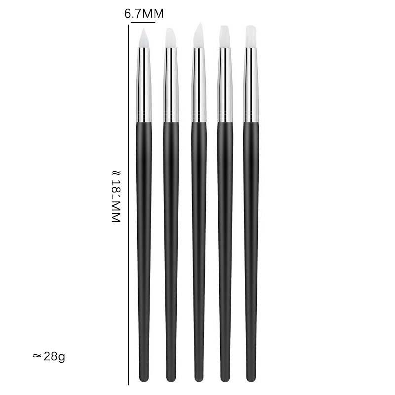 Nail Art Silicone Pen Set: 5 Black Rods for Carving, Embossing, Gradient Blending, Magic Mirror Powder.