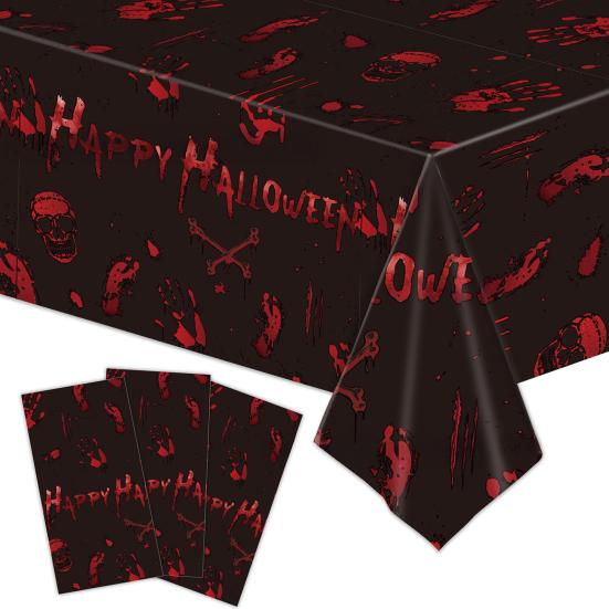 Halloween Tablecloth Spooky Ghost Printed Plastic Tablecloth Waterproof Indoor Outdoor Backdrop Banner Haunted House Decoration Creepy Party Favors